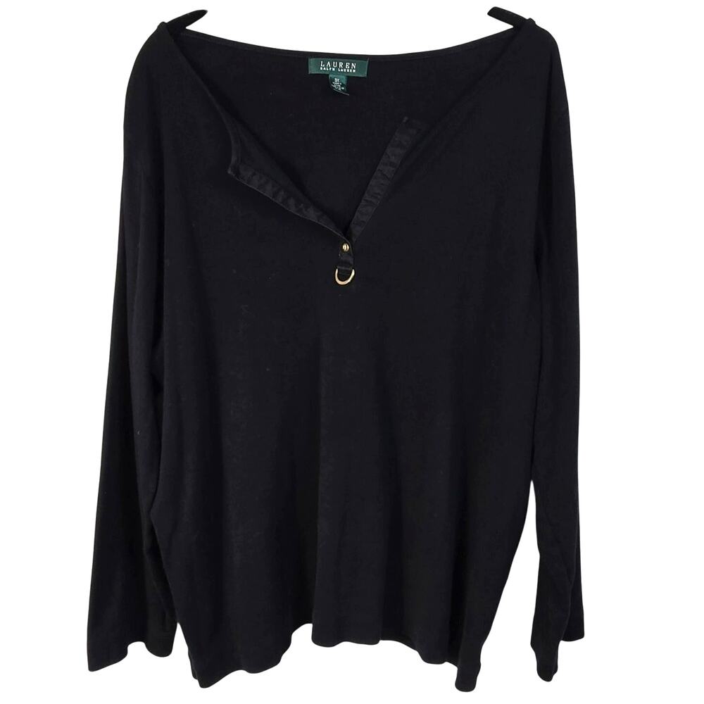 Lauren Ralph Lauren Top Women's 3X Black Gold Accent Coastal Casual Preppy